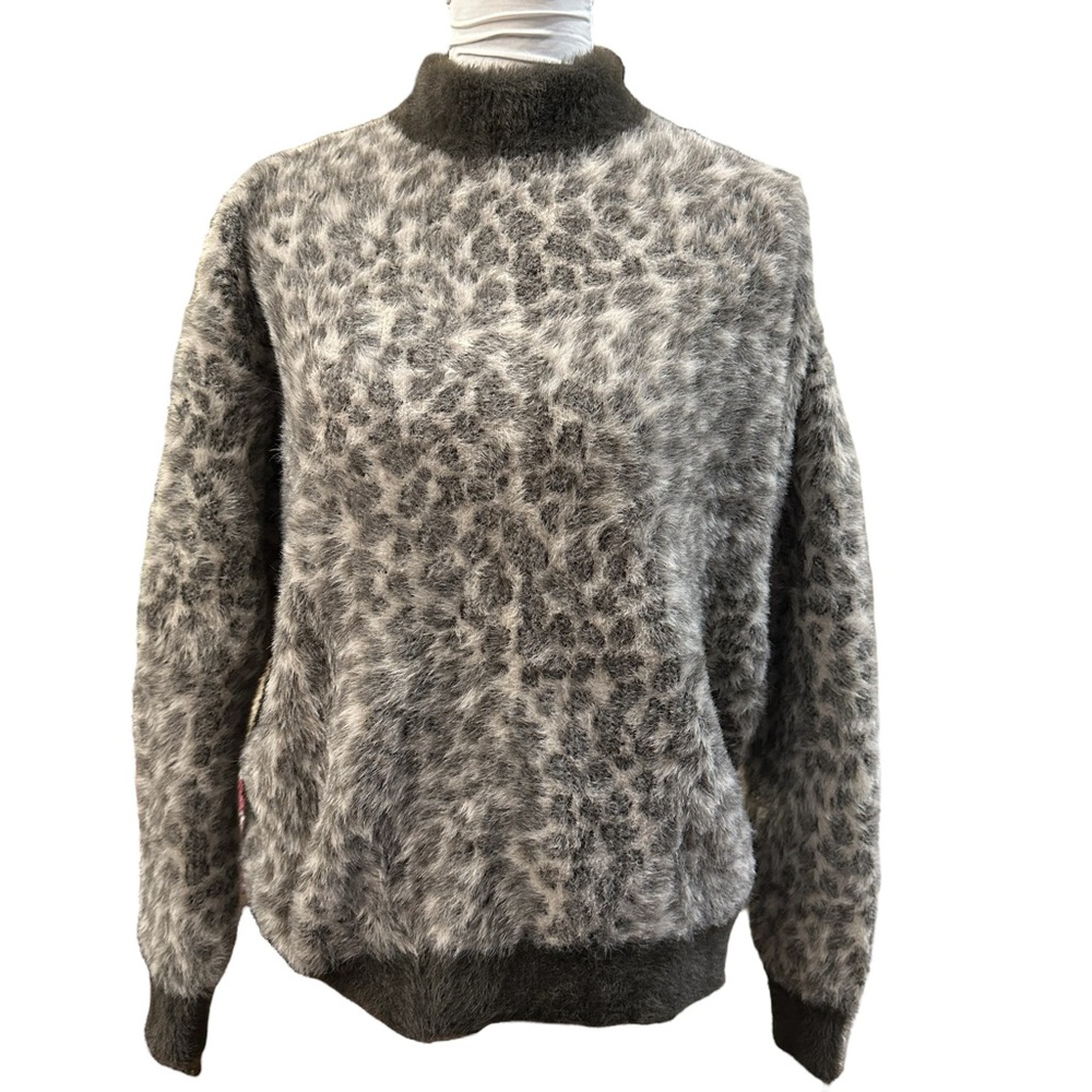 Listicle Chunky Furry Leopard Print Thick Pullover Sweater‎ High Neck Warm